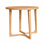 Orion solid teak round dining table geometric base side view
