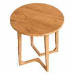 Orion solid teak round dining table natural wood top view