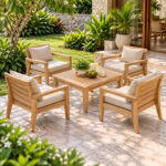 Raden Teak Square Coffee Table with Outdoor Lounge Chairs
