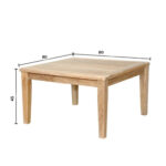 Raden Teak Square Patio Coffee Table in Solid Teak Wood with dimension