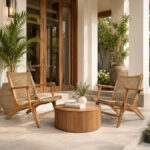 Retrograde woven teak lounge chairs for hotel resort patio seating