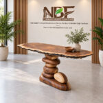 River Stone Suar Wood Console Table displayed in Niwara Bisoepo Furniture studio