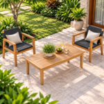 Solid Teak Rectangular Slatted Coffee Table for Outdoor Patio