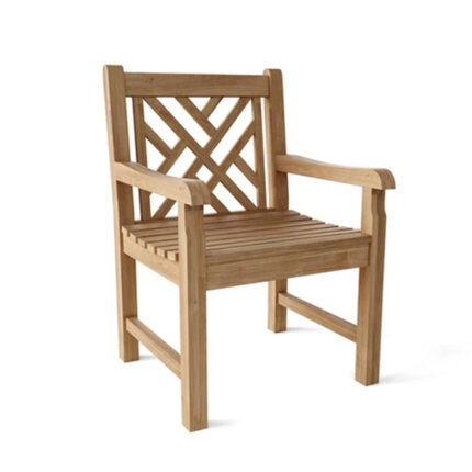 Safina Solid Teak Dining Chair with Lattice Backrest and Slatted Seat