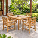Solid Teak Lattice Outdoor Dining Chairs for Patio and Garden