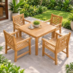 Safina Teak Lattice Dining Chairs Around Outdoor Teak Dining Table