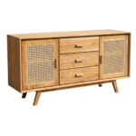 Savara solid teak and natural rattan sideboard front view