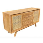 Savara teak rattan sideboard angled view with cane doors