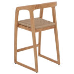 Selly Solid Teak Bar Chair with Arms Backrest and Natural Woven Seat