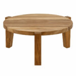 Solid Teak Round Three-Leg Coffee Table with Slatted Wooden Top
