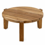 Solid Teak Three-Leg Coffee Table with Natural Slatted Round Top