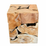 TerraCube handcrafted teak root side table and stool front view