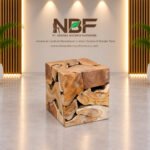 TerraCube teak root side table and stool in NBF furniture studio