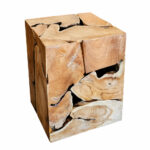 Handcrafted TerraCube teak root furniture side table with organic wood grain