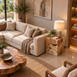 TerraCube teak root side table in modern luxury living room interior