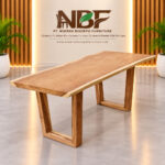 Aditya live edge Suar wood dining table displayed in the NBF furniture showroom