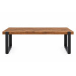 Arden solid teak rectangular coffee table with black metal frame front view