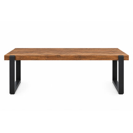 Arden solid teak rectangular coffee table with black metal frame front view