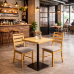 Full view of Arsy solid teak wood dining chair with foam cushioned seat