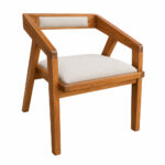 Artika solid Suar wood dining chair featuring integrated armrests and a beige upholstered seat