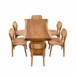 Solid Suar Wood Dining Table with Single-Slab Top and Four Matching Chairs