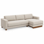 Full view of Aruna L-shaped teak wood sofa with chaise
