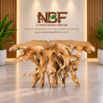Arunika sculptural teak root console table in NBF furniture studio