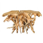 handcrafted teak root console table with natural sculptural wood form