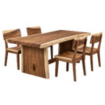 Live-Edge Solid Suar Wood Dining Set with Four Chairs from an Angled View