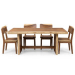 Front View of Solid Suar Wood Dining Table with Four Matching Wooden Chairs