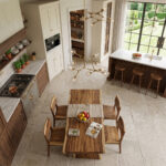 Single-Slab Suar Wood Dining Table with Four Matching Chairs in a Kitchen Interior
