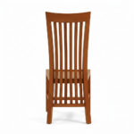 Back view of Balero teak dining chair with tall vertical wooden slats