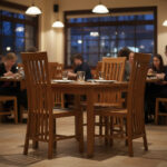 Solid teak high-back dining chair for restaurant and cafe furniture