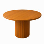 Bravelle solid teak round pedestal dining table set with woven cane dining chairs