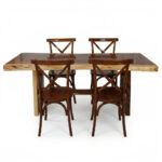 Suar live edge dining table with solid teak Cross Back chairs Ceko dining set