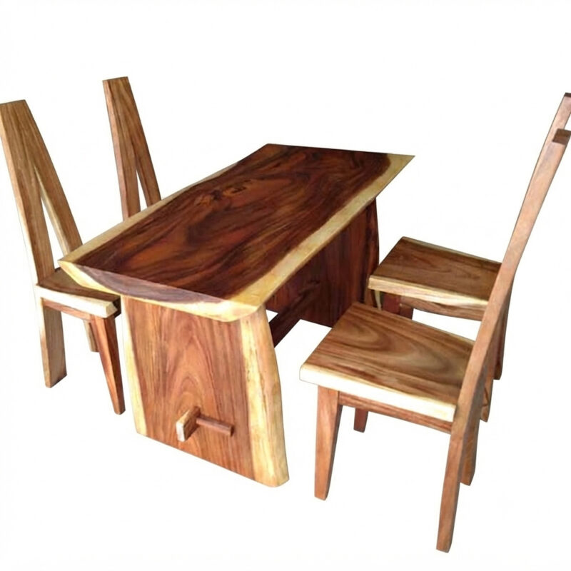 Dencis Solid Suar Wood Dining Set with Four Matching Chairs