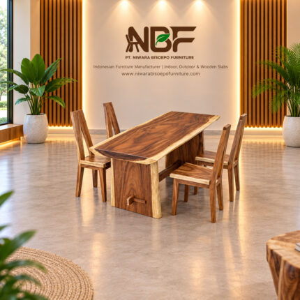 Dencis Solid Suar Wood Dining Set Displayed in the NBF Furniture Studio