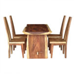 Dencis Solid Suar Wood Dining Set with Four High Back Wooden Chairs from an Alternative Angle