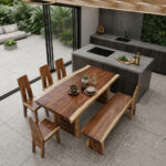 Dencis Solid Suar Wood Dining Table Showing Natural Wood Grain from Above