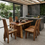 Dencis Suar Wood Dining Set with Four Chairs in a Contemporary Dining Room