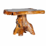 Dhifa teak root pedestal side table with irregular natural wood tabletop
