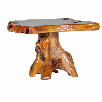 Dhifa teak root pedestal side table with irregular natural wood tabletop