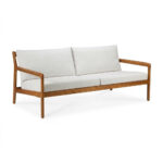 Dhifa teak wood two-seater sofa with cream upholstered cushions