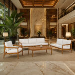 Dhifa teak wood sofa set in a luxury contemporary living room