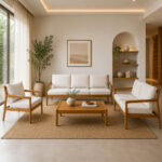 Dhifa teak wood living room set in a minimalist interior