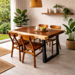 Suar wood dining table and Ropan teak dining chairs in a minimalist dining room