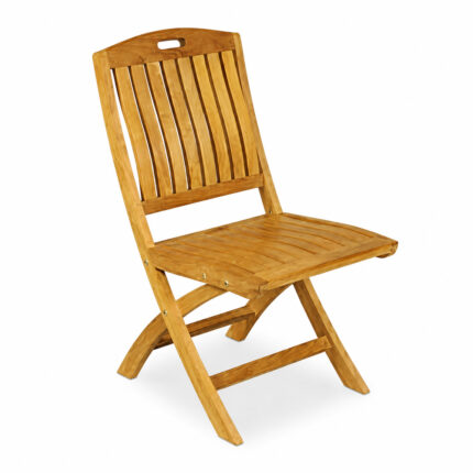 Eden slatted teak folding chair with natural wood finish and folding frame