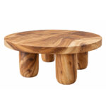 Front view of the Grainora round Suar wood coffee table with four sculptural legs