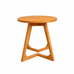 Solid teak round accent table with distinctive geometric Helix base