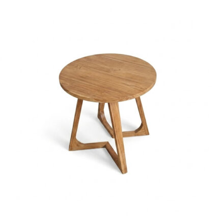 Round solid teak tabletop with natural wood grain Helix Round Table